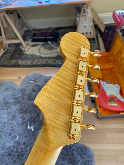 Completed headstock, from the back