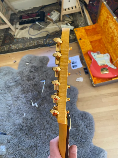 Completed headstock, from the back