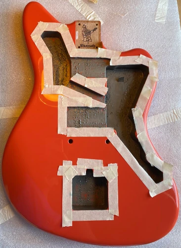 Guitar body being prepped for conductive paint